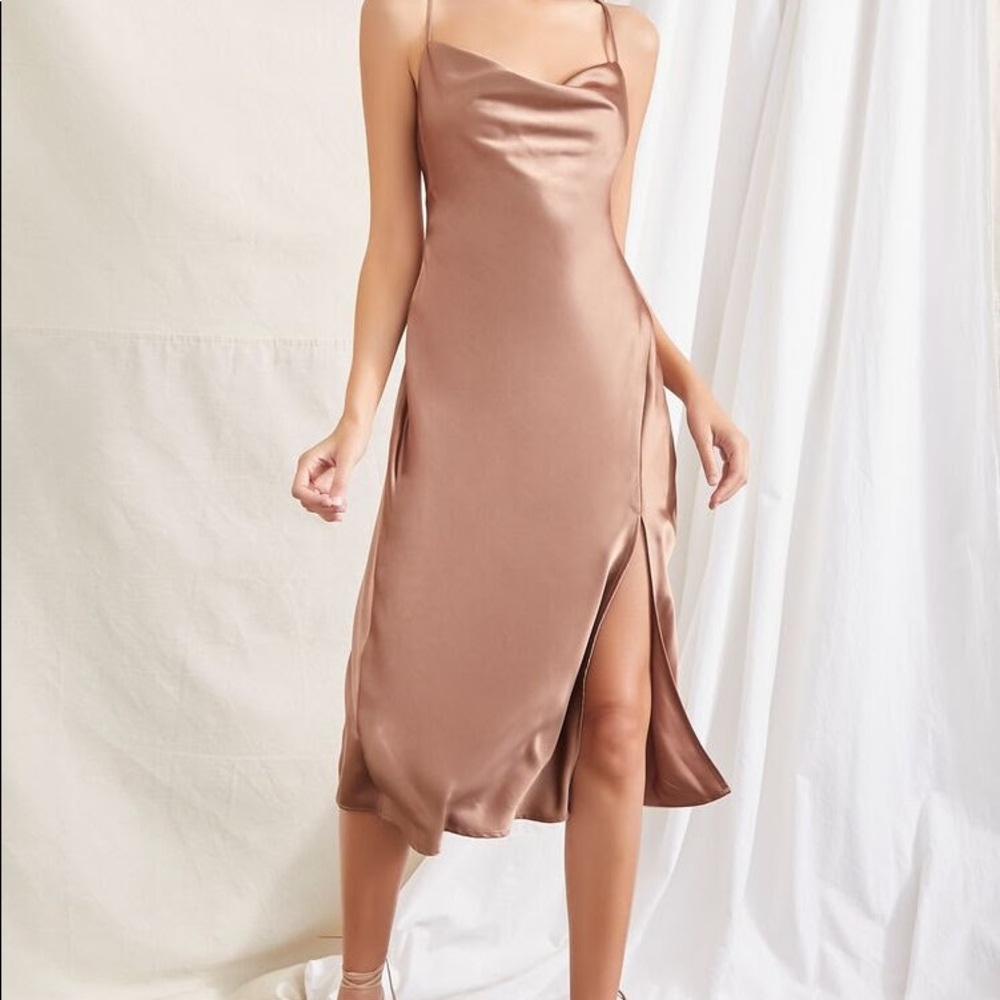 Mocha Satin Cowl Slip Dress (M) Forever 21